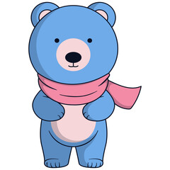 Cute Blue Bear Illustration on White Background. Vector Cartoon Character.
