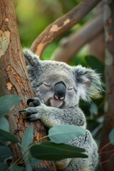 Fototapeta premium Sleeping Koala Bear in Eucalyptus Tree