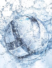 Soccer ball splashing in water, dynamic action shot
