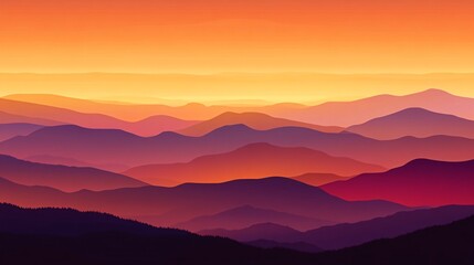 Fototapeta premium Sunset over layered mountains, scenic vista peaceful landscape nature photography. ideal for travel brochures. Generative ai