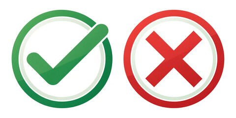 Green Check Mark and Red Cross Sign Isolated for Decision Making