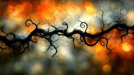Twisted branches, autumn bokeh, fantasy forest, magical background, design element