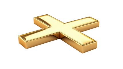 Golden cross symbol shining on transparent background