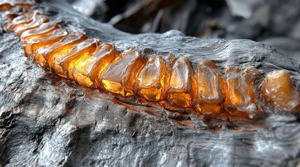 Glowing Amber Embedded in Ancient Wood