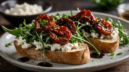 Toasted Baguette with Ricotta, Sun-Dried Tomatoes, and Arugula