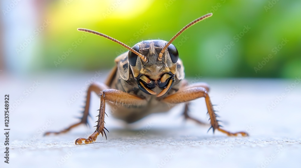 Poster Close Up of a Common Wasp Against a Lush Green Background Exploring Environment : Generative AI