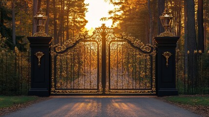 A Mysterious Gate Bathed in Ethereal Light Creating an Enigmatic Atmosphere Inviting Exploration and Wonder with Shadows Dancing Around the Edges in a Dreamlike Outdoor Setting
