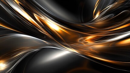 Dynamic Abstract Black and Gold Swirls Creating a Energetic Visual Contrast : Generative AI