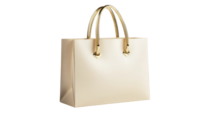 Luxurious shopping bag with golden handles on transparent background