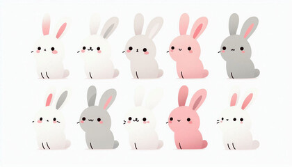 Row of Minimalist Cartoon Rabbits
