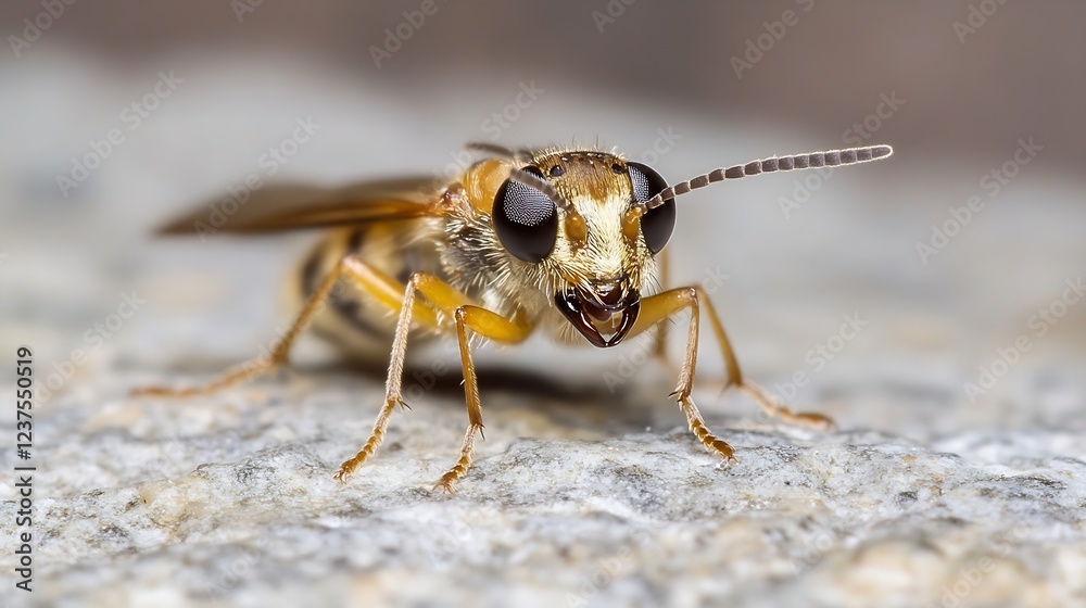 Poster Detailed Macro of a Yellow and Black Insect with Translucent Wings : Generative AI