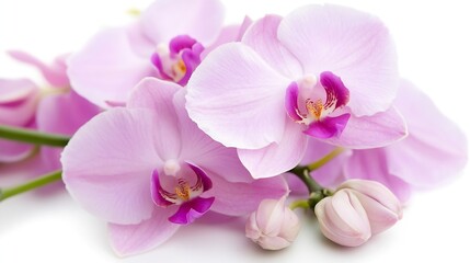 Delicate Pink Orchid Flowers with Buds on White Background for Floral Decor : Generative AI