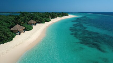 Fototapeta premium Tropical Island Paradise: Secluded Beachfront Bungalows