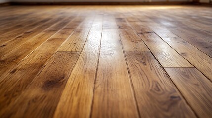 Closeup of Textured Wooden Floorboards with Natural Grain in Warm Lighting : Generative AI