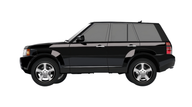 Black suv car isolated on transparent background, side view - Powered by Adobe