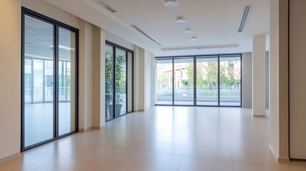 Obraz premium Bright Open Space with Floor to Ceiling Windows and Modern Interior Ideal for Office or Gallery : Generative AI