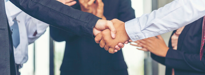 Banner Trust honesty business customer handshake together promise partner. Panorama Businessman...