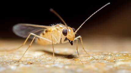 Fototapeta premium Close Up Macro Shot of a Small Brown Mosquito on a Rough Surface in Natural Light : Generative AI