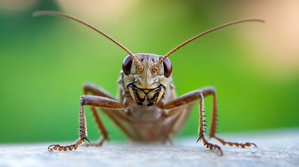 Closeup of Grasshopper with Large Eyes and Vibrant Antennae on Natural Background : Generative AI