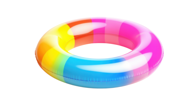 Colorful inflatable ring floating on transparent background for summer fun