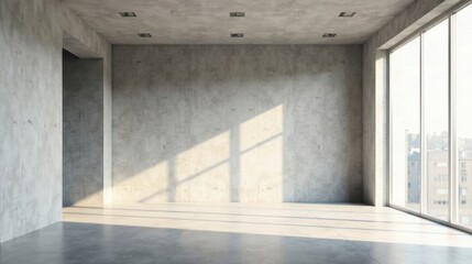 Sunlit Empty Industrial Space with Polished Concrete Floor and Large Window