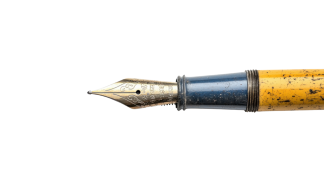 Close up of vintage fountain pen nib with transparent background