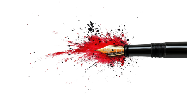 Fountain pen drawing a splash of red and black ink on a transparent background - Powered by Adobe
