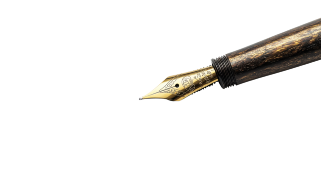 Elegant gold nib fountain pen on transparent background