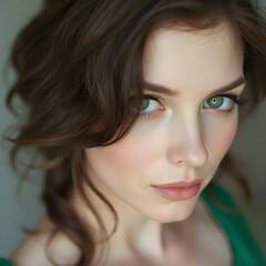 Diosa Esmeralda: Belleza Hipnótica con Cabello Oscuro y Piel Radiante