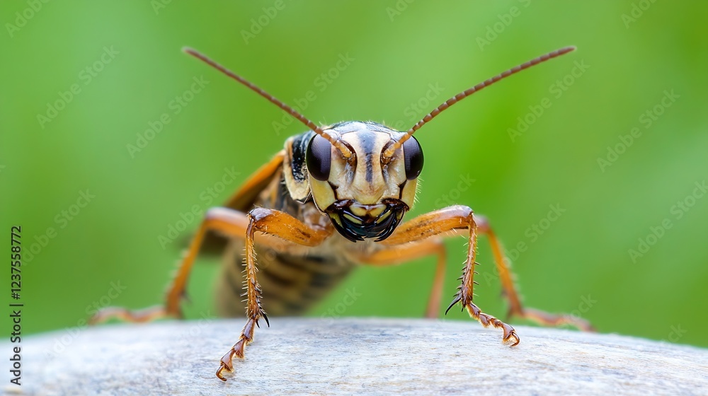 Poster detailed closeup of black and orange wasp with prominent features : generative ai