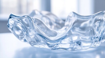Elegant Abstract Glass Sculpture with Soft Ripples in Natural Light : Generative AI