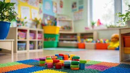 Colorful Educational Toys in a Bright Preschool Classroom Environment : Generative AI