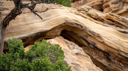 Obraz premium Scenic Sandstone Arch in Desert Landscape with Green Foliage : Generative AI