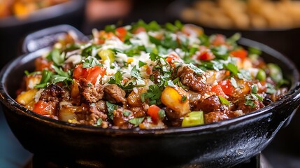 Fototapeta premium Delicious Bowl of Colorful Vegetable and Beef Stir Fry with Fresh Herbs : Generative AI