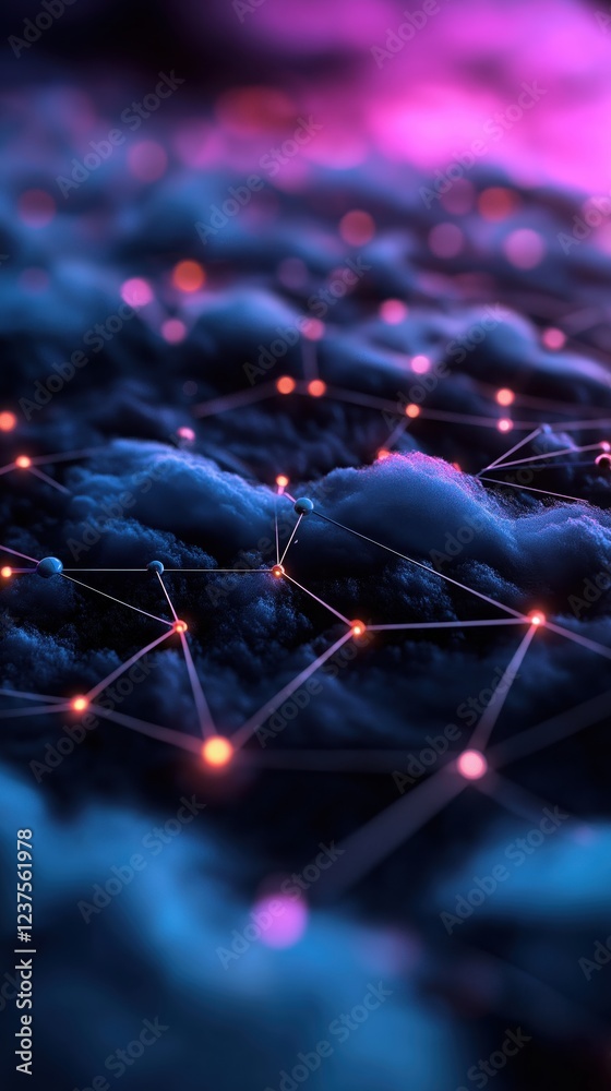 Poster exploring digital connections in abstract network visualization virtual space graphic design 3d envi