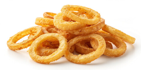 Pile of Fried Onion Rings Isolated on a White Background for Appetizer Presentation
