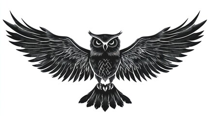 Obraz premium Majestic owl in flight, white background, tattoo design