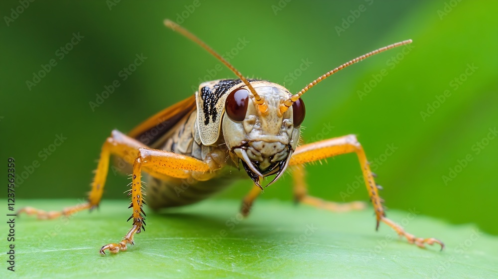 Poster close observation of a large cricket with detailed exoskeleton features : generative ai