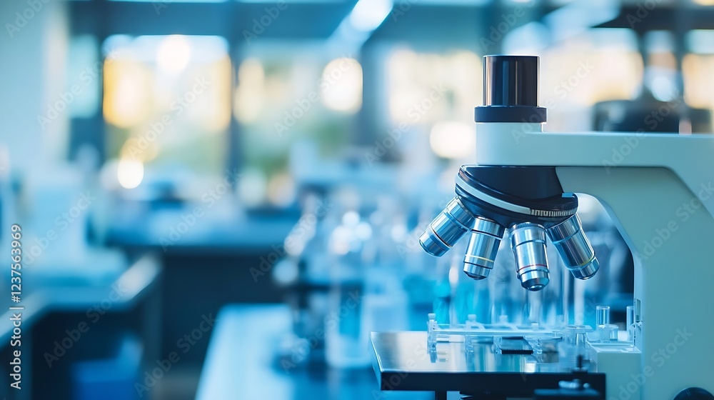 Poster State of the art microscope in a laboratory setting with scientific equipment : Generative AI