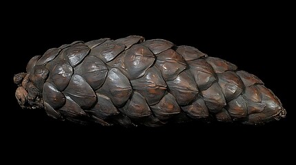 Dark brown pine cone, isolated on black background, botanical study