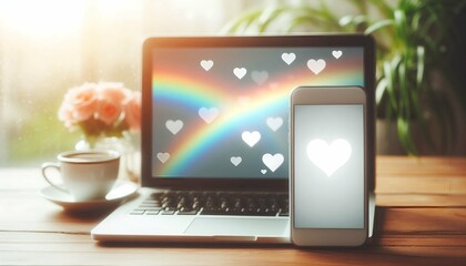  Social media mobile with Happy Valentine's Day with heart.