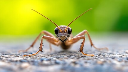 Fototapeta premium Macro Closeup of Common Cricket with Vibrant Green Background Ideal for Insect Photography and Nature Enthusiasts : Generative AI