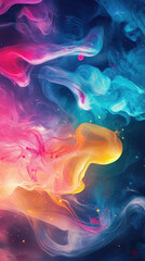 Obraz premium Abstract Vibrant Colorful Smoke Illustration with Pink, Blue, and Yellow Swirls - Ideal for Creative Backgrounds and Design Projects
