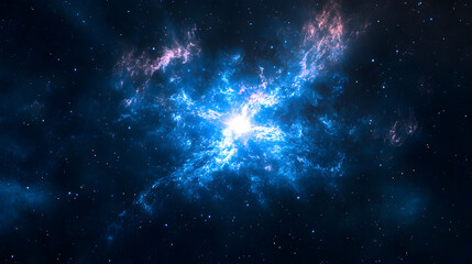 A mystical forest emerges from the fog, bathed in an eerie blue-green glow. The fog and trees create a magical, otherworldly atmosphere.