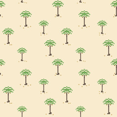 Continuous border pattern of pixelated palm tree on sand