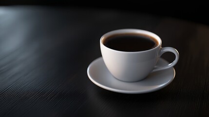 Fototapeta premium Minimalistic White Coffee Cup on Dark Wooden Surface Reflecting Simple Elegance : Generative AI