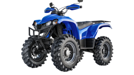 Blue atv quad bike standing out on transparent background