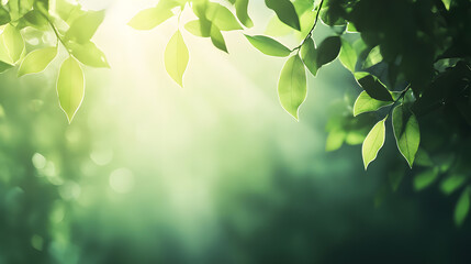 Obraz premium A gentle light shines through lush green leaves, creating a peaceful, natural ambiance filled with serenity and beauty.