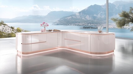 Modern Pink Kitchen with Stunning Lake View