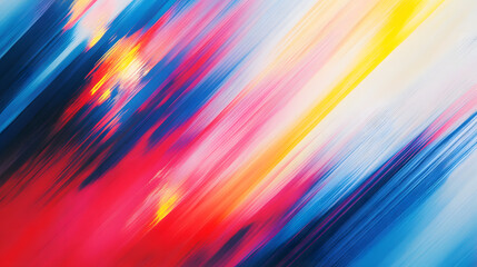 Bold, sweeping streaks of vibrant colors in red, blue, and yellow, representing energy and motion.